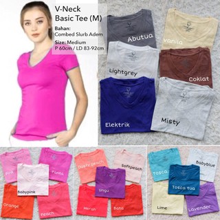  Wanita  A459 Kaos  V  NECK  Basic Tee Combed Slurb Adem All 