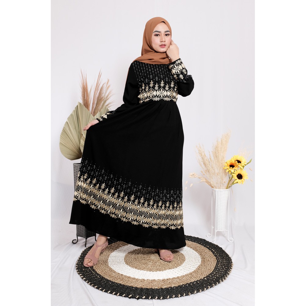 GAMIS Hitam Bordir/Gamis Pesta/Gamis Brukat/Gamis terbaru KC-223