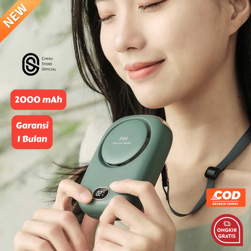 Neck Fan Kipas Angin Gantung Leher Portable With Lanyard 2000 mAh - Hijau