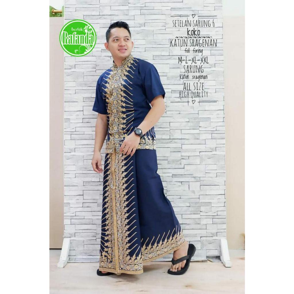 Baju Koko Batik Warna Navy Sarung Batik Warna Navy Setelan Koko Batik Sarung Batik Modhang Navy Koko