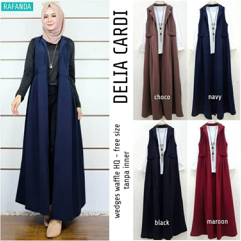 Delia Cardi, KARDIGAN MUSLIM CANTIK BAHAN WEDGES WAFFLE LD 100-120 TERMURAH TERLARIS OOTD BESTSELLER