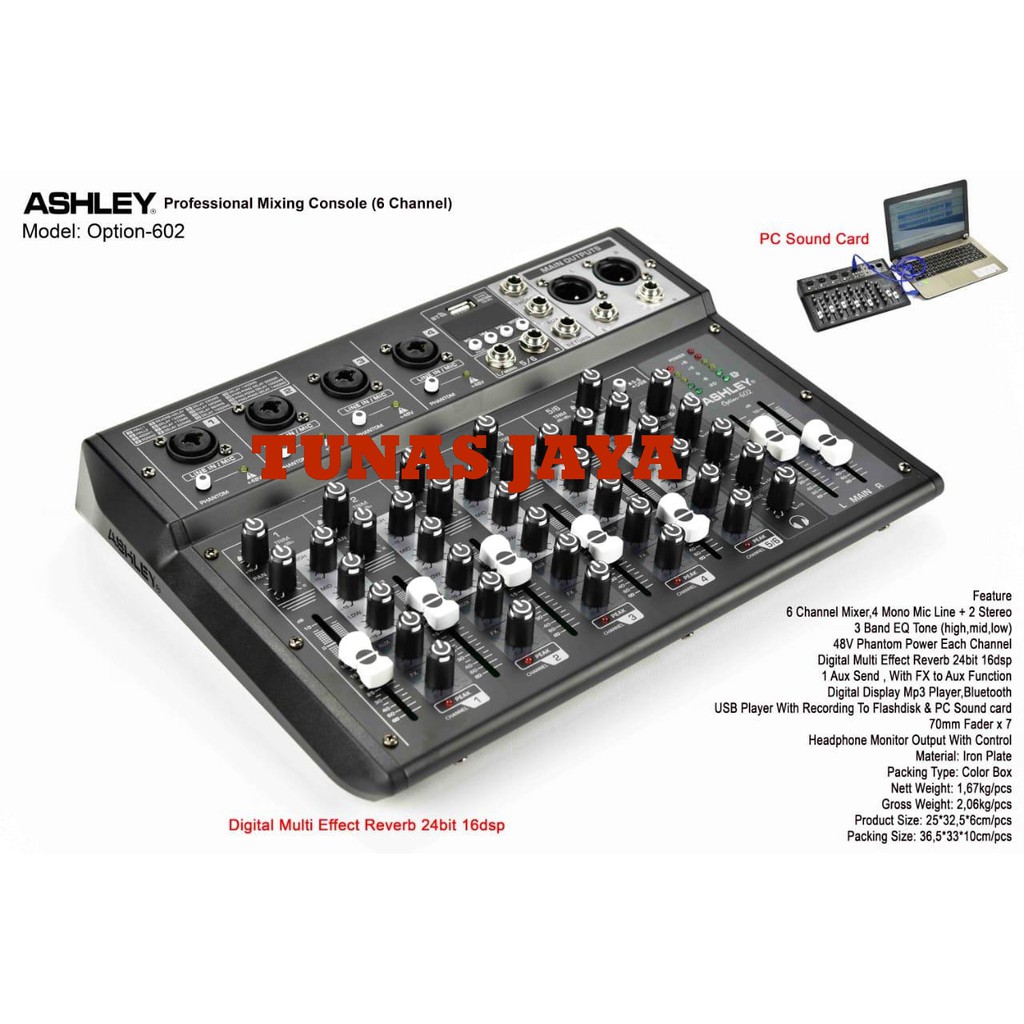 Mixer Ashley Option 602 - option602 6 Channel Bluetooth - PC Soundcard Original Produk