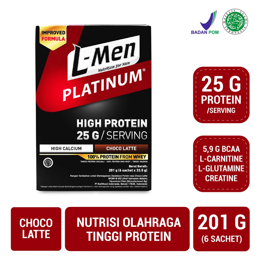 

L-Men Platinum Choco Latte Box (25g protein/serving) - Suplemen Tinggi Whey Protein Rendah Lemak