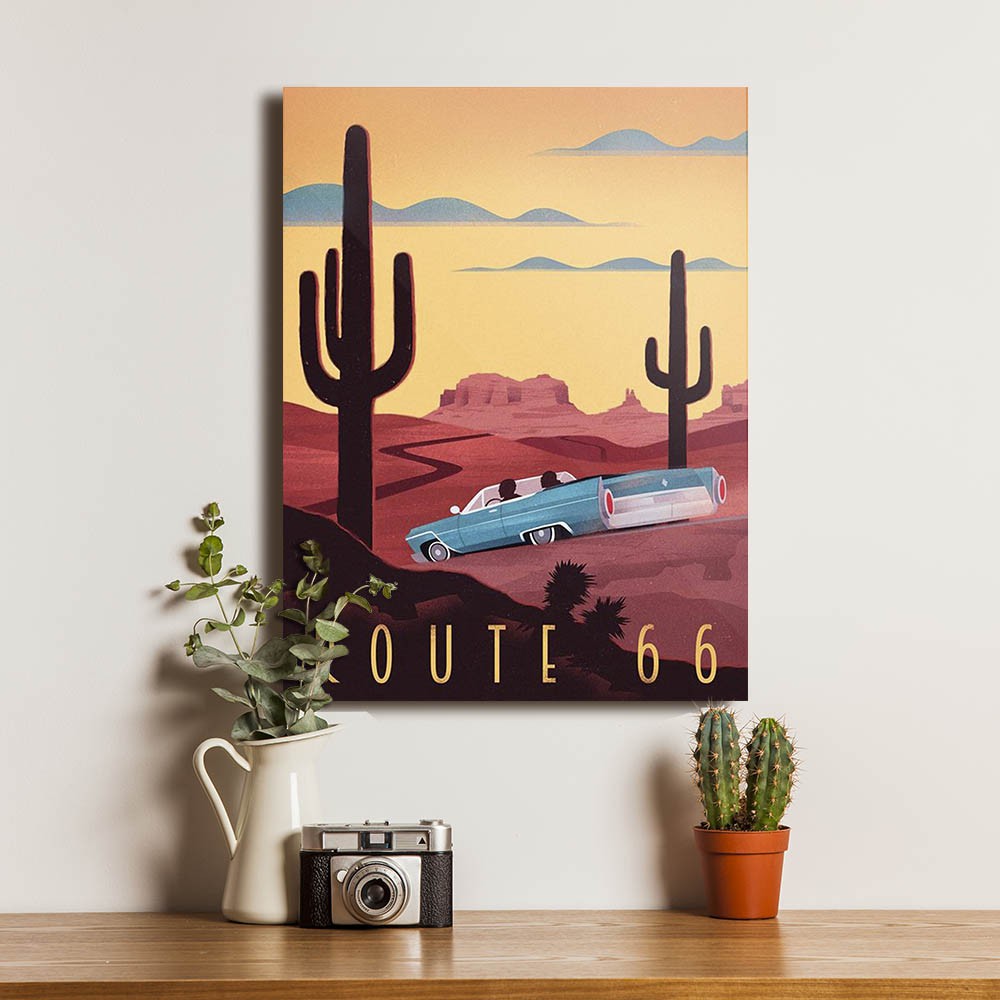 Route 66 Poster Dekorasi Hiasan Pajangan Dinding Bingkai Kayu