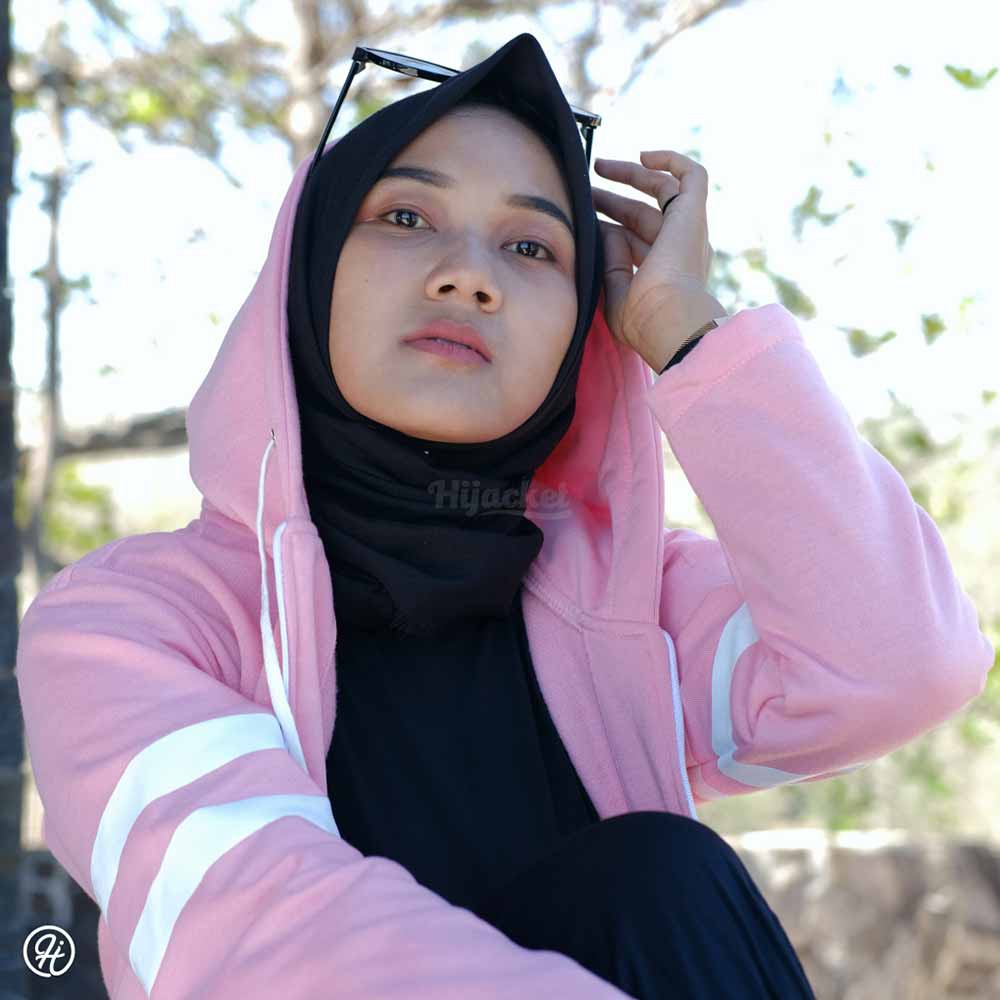 Jacket Jaket Hijabers Wanita Cewek Cewe Muslimah Hijaket Panjang Hoodie Hijacket Hoody BX Baby Pink-All Size M fit to L