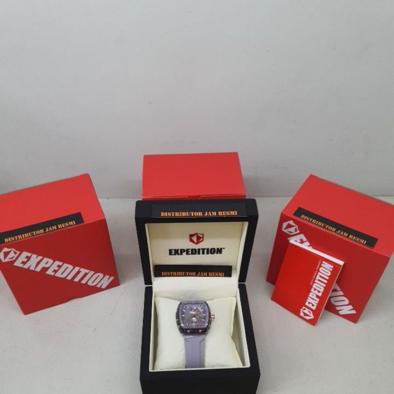 Jam Tangan Wanita Expedition E6814M E 6814 M E6814 M E 6814M All Rubber Purple Lilac Quartz