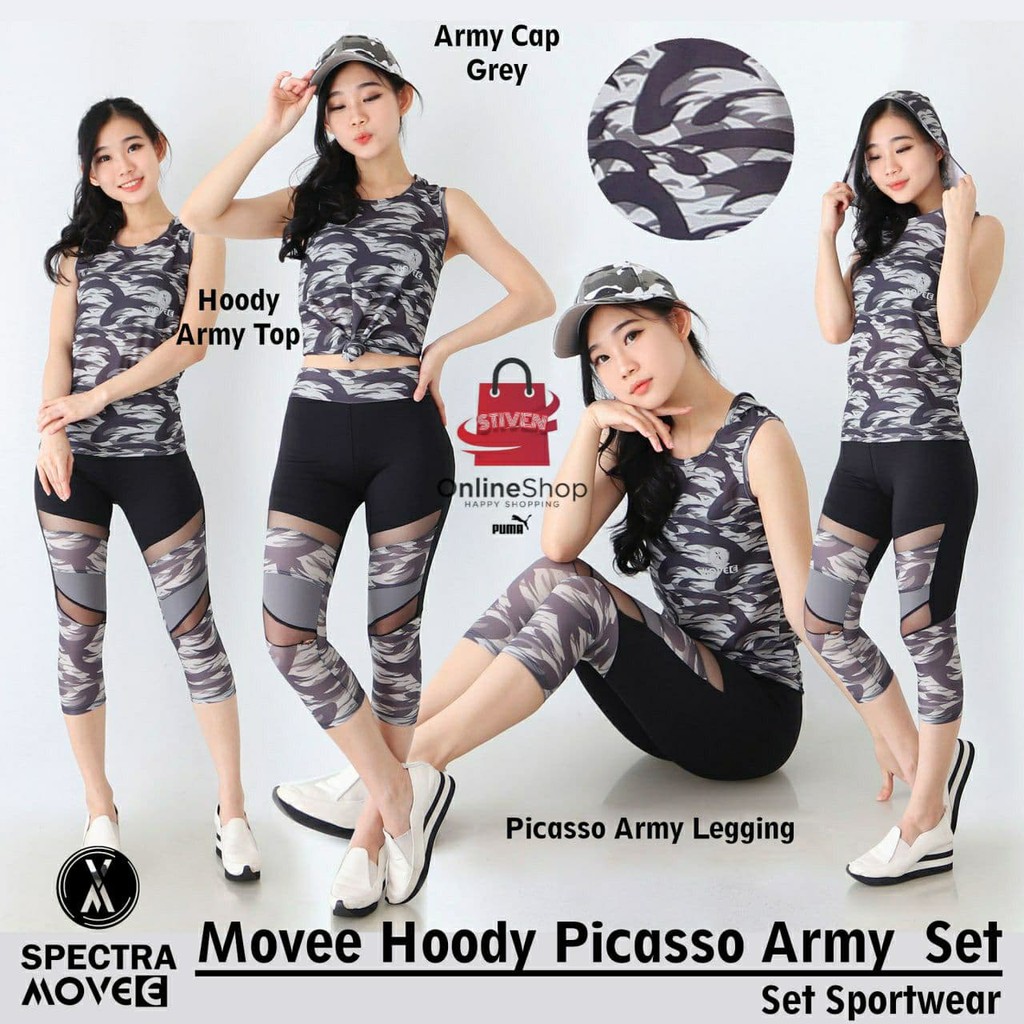 Setelan Baju Senam | Movee Hoody Picasso Army Set