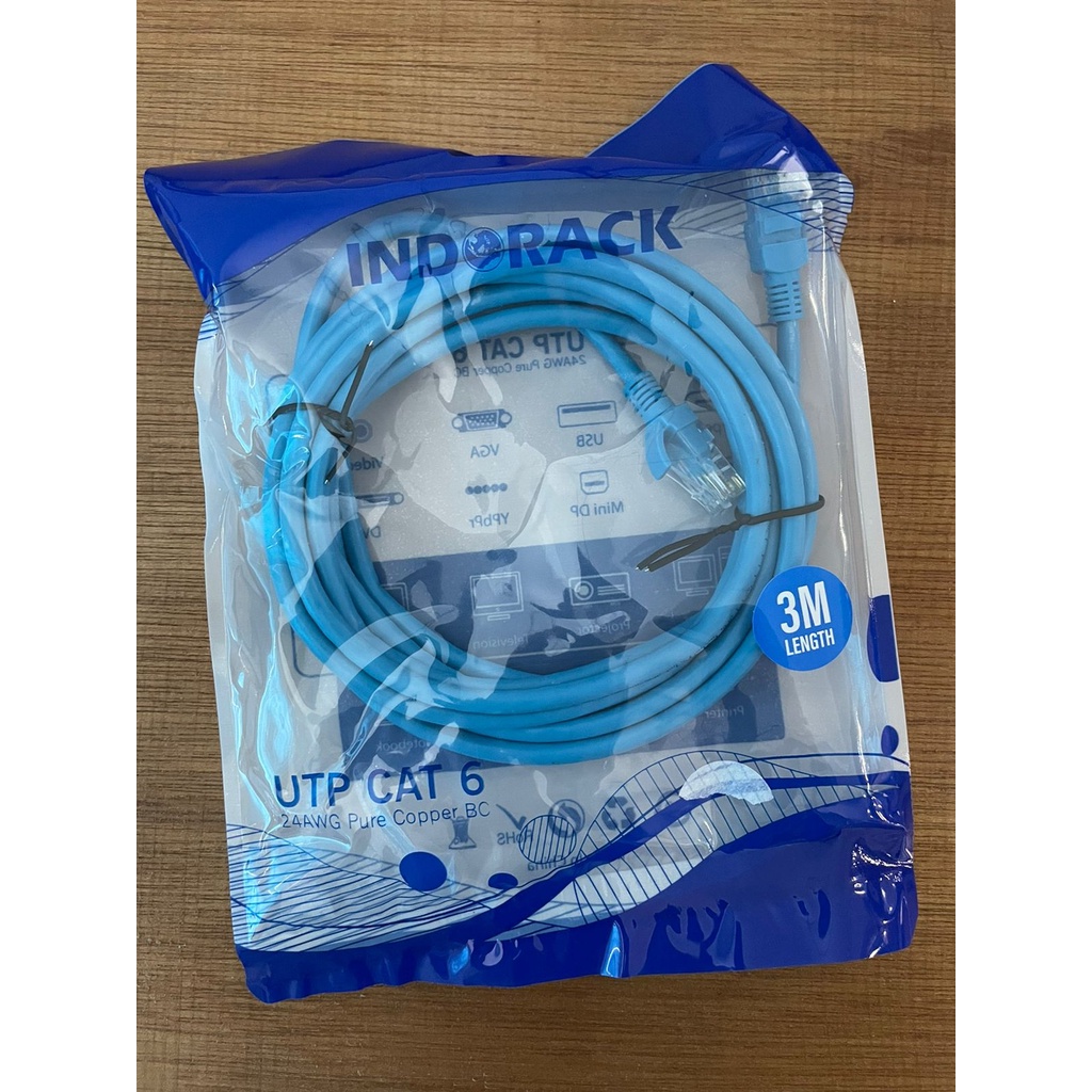 Patch Cord CAT6, 24AWG, 3 Meter Blue / White / Yellow - INDORACK 3 Meter