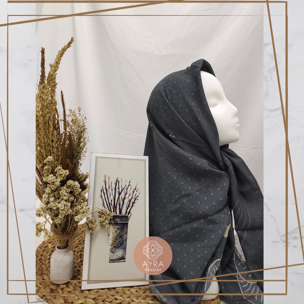 HIJAB SYARI SEGIEMPAT KERUDUNG JUMBO MOTIF JILBAB BESAR KERUDUNG JUMBO LASERCUT 130 cm JILBAB SYAR'I 130cm azzura Aubrey-A black