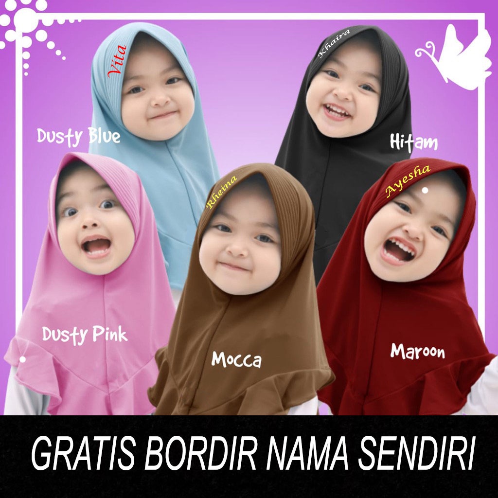 GRATIS  NAMA hijab jilbab anak kerudung bayi 2 bulan sampai 10 tahun