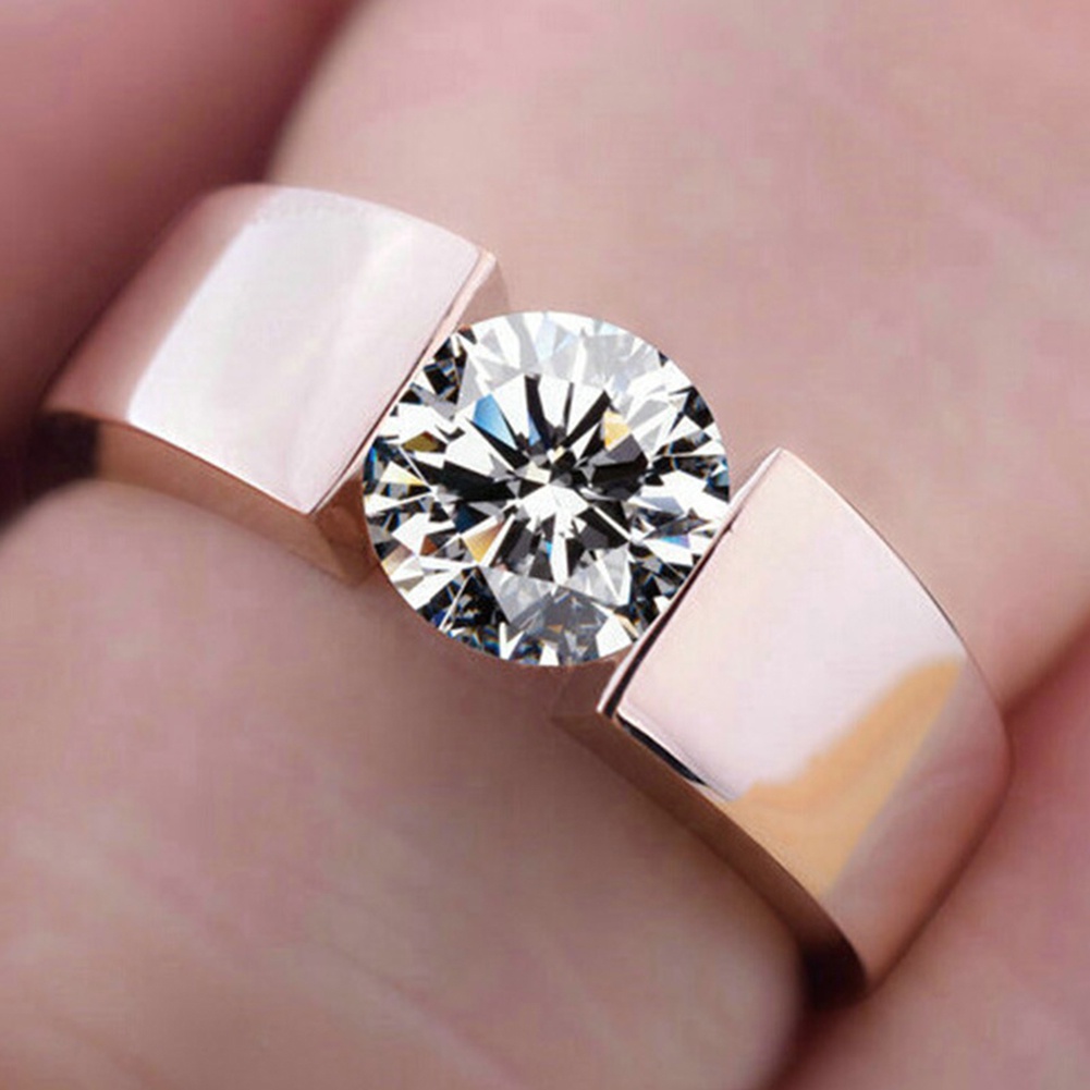 Hu Hu Hu Hu Hu Alat Bantu Pasang Kacamata♡ Cincin Kawin / Tunangan Cubic Zirconia Bulat Untuk Pria / Wanita