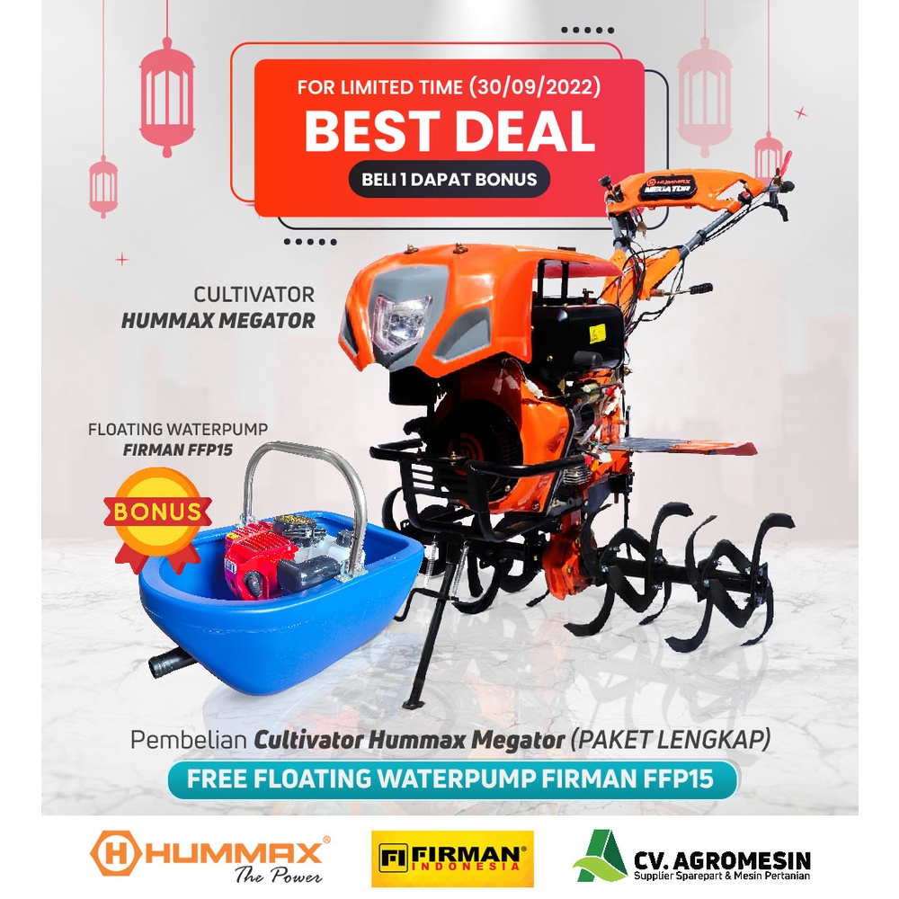 Cultivator mesin traktor bajak sawah tiller HUMMAX MEGATOR Paket LENGKAP ET Series