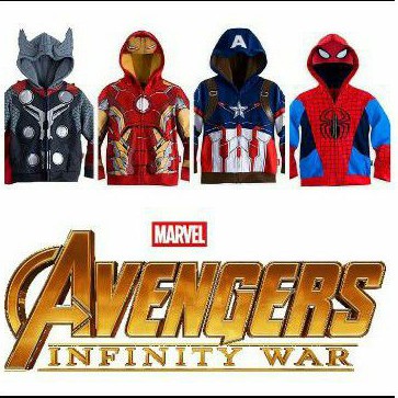 Jaket anak karakter avengers spiderman ironman captain america thor hokkyshop