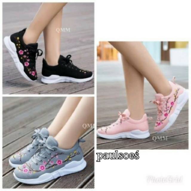 SEPATU KETS FLOWER WANITA LUCU MURAH SNEAKERS MAIN MALL OLAHRAGA SENAM VOLLY CEWEK MODEL IMPORT