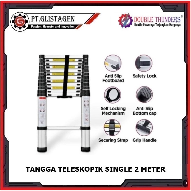 Tangga Lipat Aluminium Teleskopik 2M Single Telescopic Ladder 2 Meter