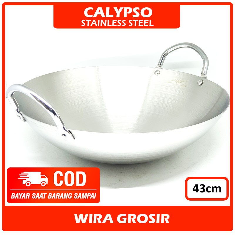 Calypso Kuali Stenlis 43cm | Wajan Stainless Steel | Penggorengan Anti Gores | Wajan Anti Lengket