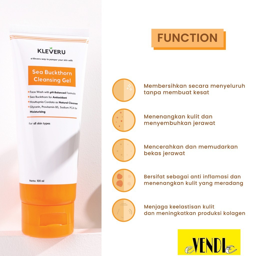 READYSTOCK KLEVERU Sea Buckthorn Cleansing Gel | Facial Wash - 100mL