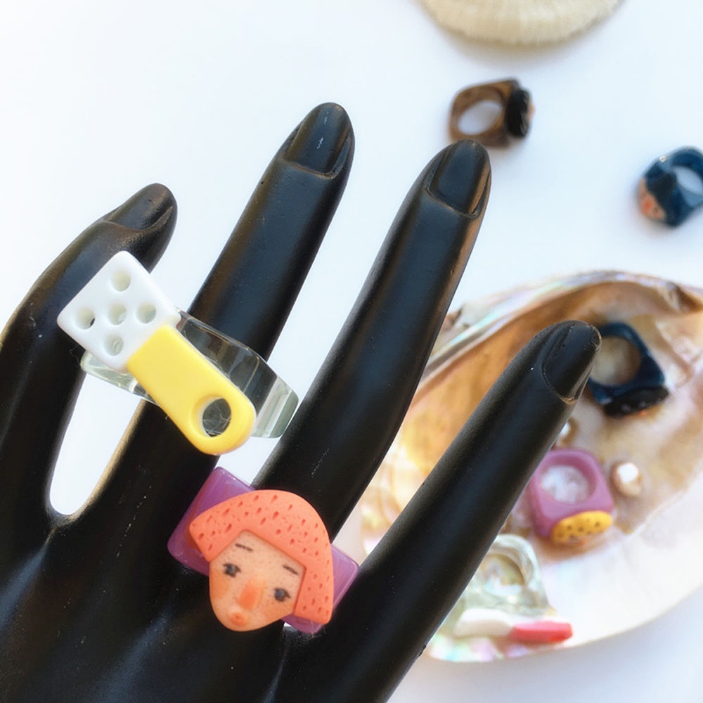 MXBEAUTY Women Girls Fashion Accessories 2021 New Style Party Jewelry Finger Ring Cartoon Character Childlike Transparent Abstract Korean Gifts Thumb Ring