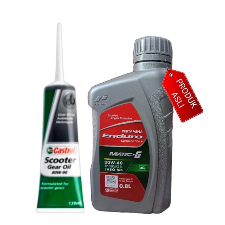 PAKET OLI ENDURO G MATIC 20W-40 0.8 L + OLI GEAR CASTROL 120 ML, UNTUK SEMUA MATIC, HONDA, YAMAHA, SUZUKI, 100% ORIGINAL