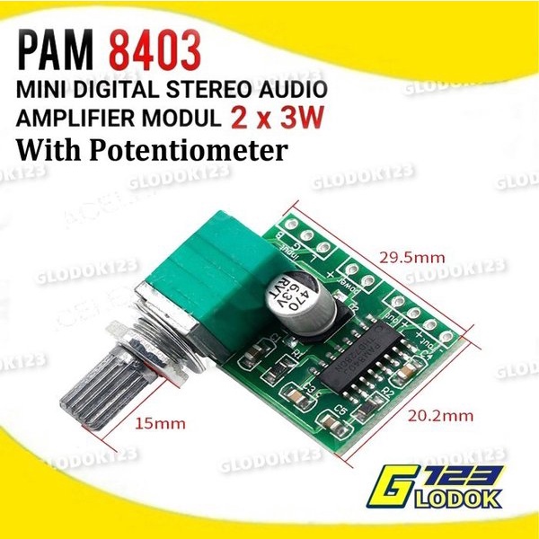 Kit Amplifier PAM8403 AU-03 Mini Stereo Audio 2x3W 5V 2Ch 3W Potentio