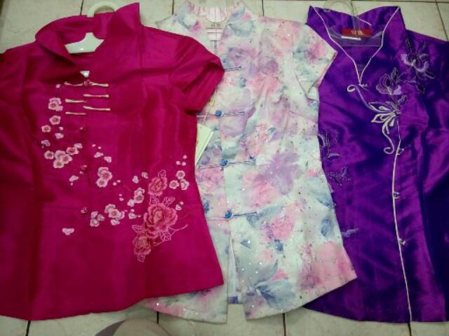 PROMO... Sale Stok..!!! Cheongsam Polos Bordir Lengan Pendek Wanita