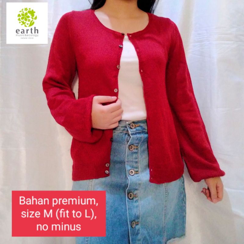 NEW STOCK‼️THRIFT Cardigan Vest Rajut Premium Pastel Kepang Cable Branded Academia Ketupat Argyle Murah-cardi merah balon