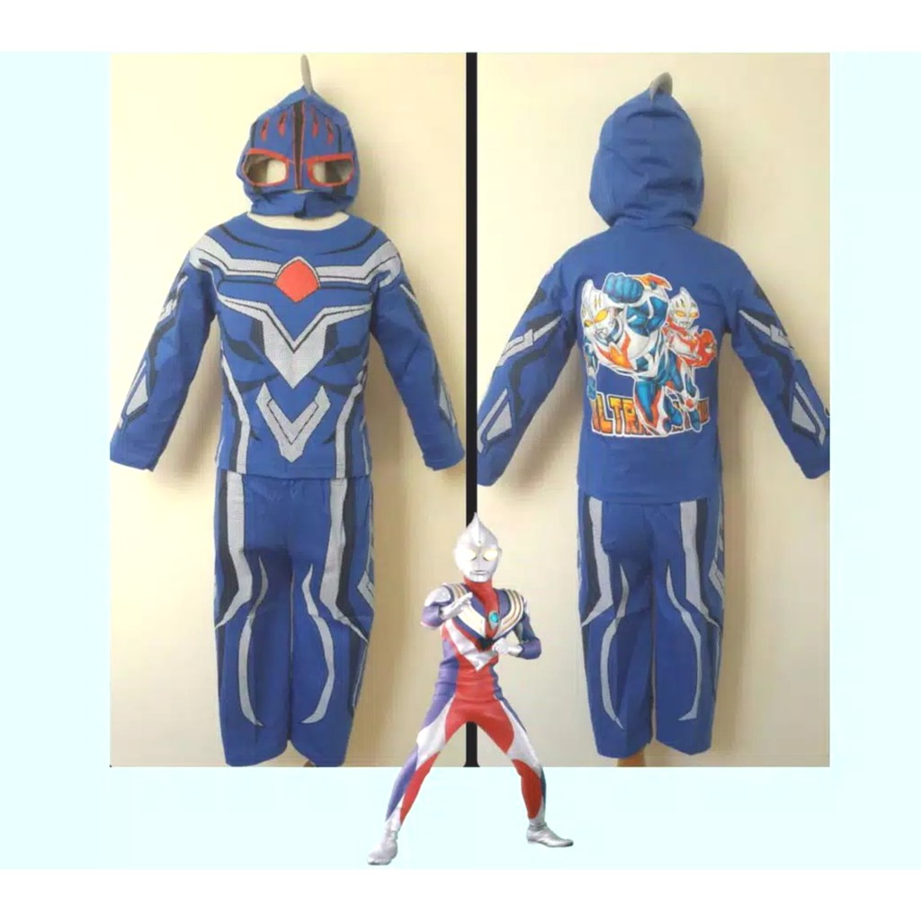 Kostum Anak Laki Laki Ultraman Baju Karakter Topeng Setelan Celana Panjang