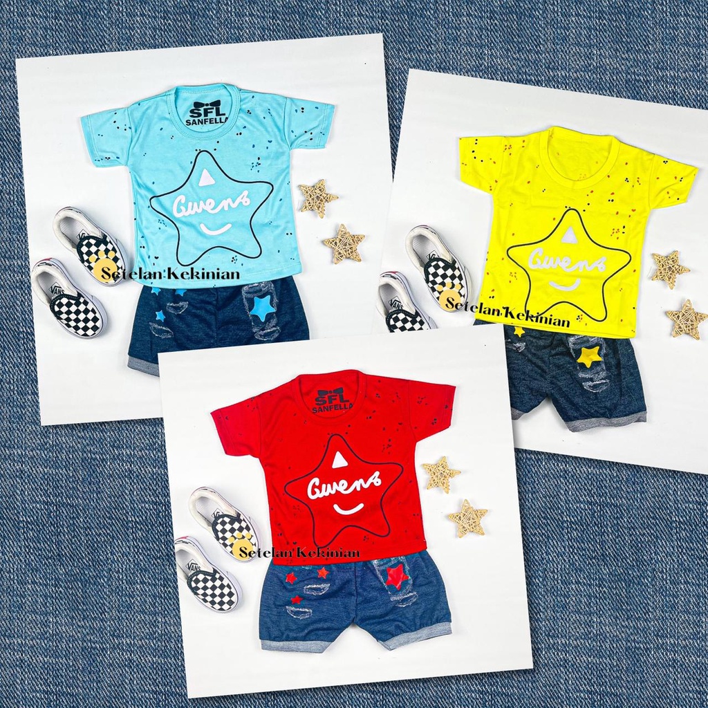 [SK] Setelan Baby Cowok 6-12bulan Baju Bayi Laki Laki Kasual Casual Bintang Anak Oblong Kaos Anak