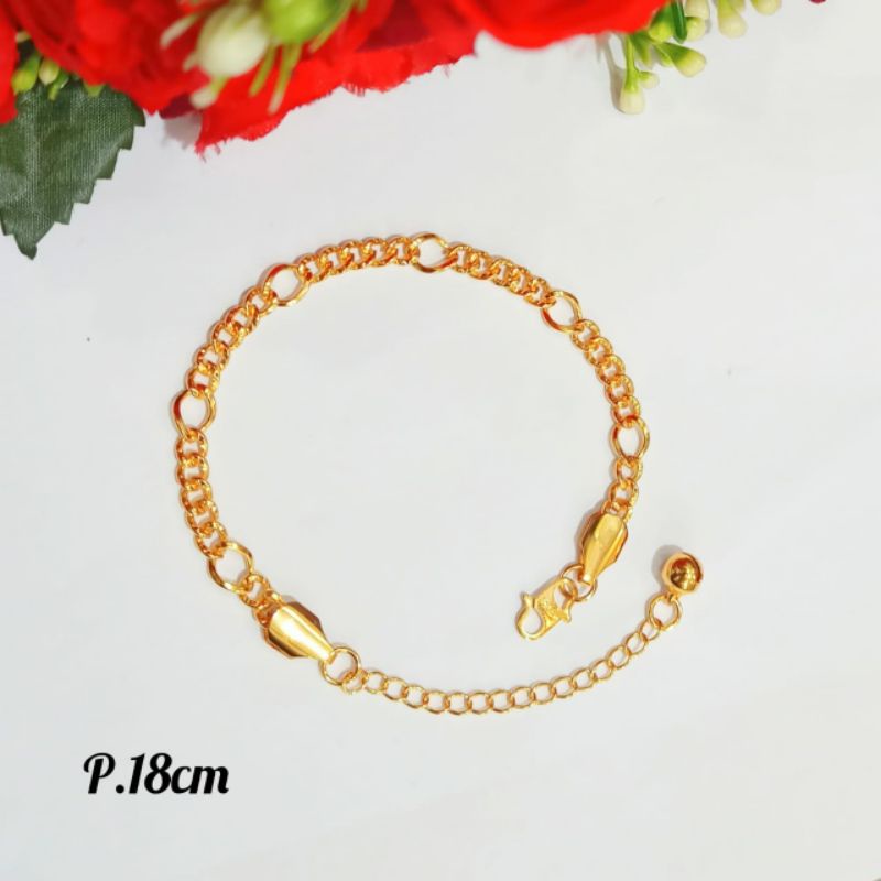 Gelang Rantai+cincin permata simple logam emas Korea tidak karat termurah