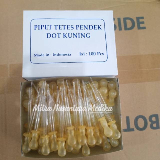 Pipet tetes Pendek  dot kuning Isi 100