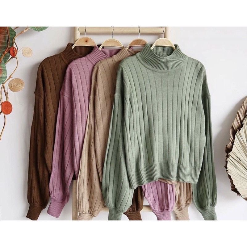 Belleza Outlet baju rajut Cardigan rajut atasan wanita Jovanka Turtleneck