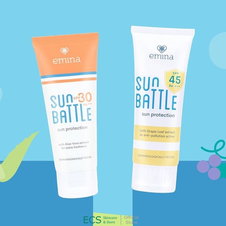 Sunscreen Wajah EMINA Sun Battle SPF 30 /  SPF 45 PA+++ Sun Protection - 60 ml / 30 ml - BPOM - Sunblok Sunblock Sunscren Sunsreen Batle Tabir Surya Skincare Orange Kuning