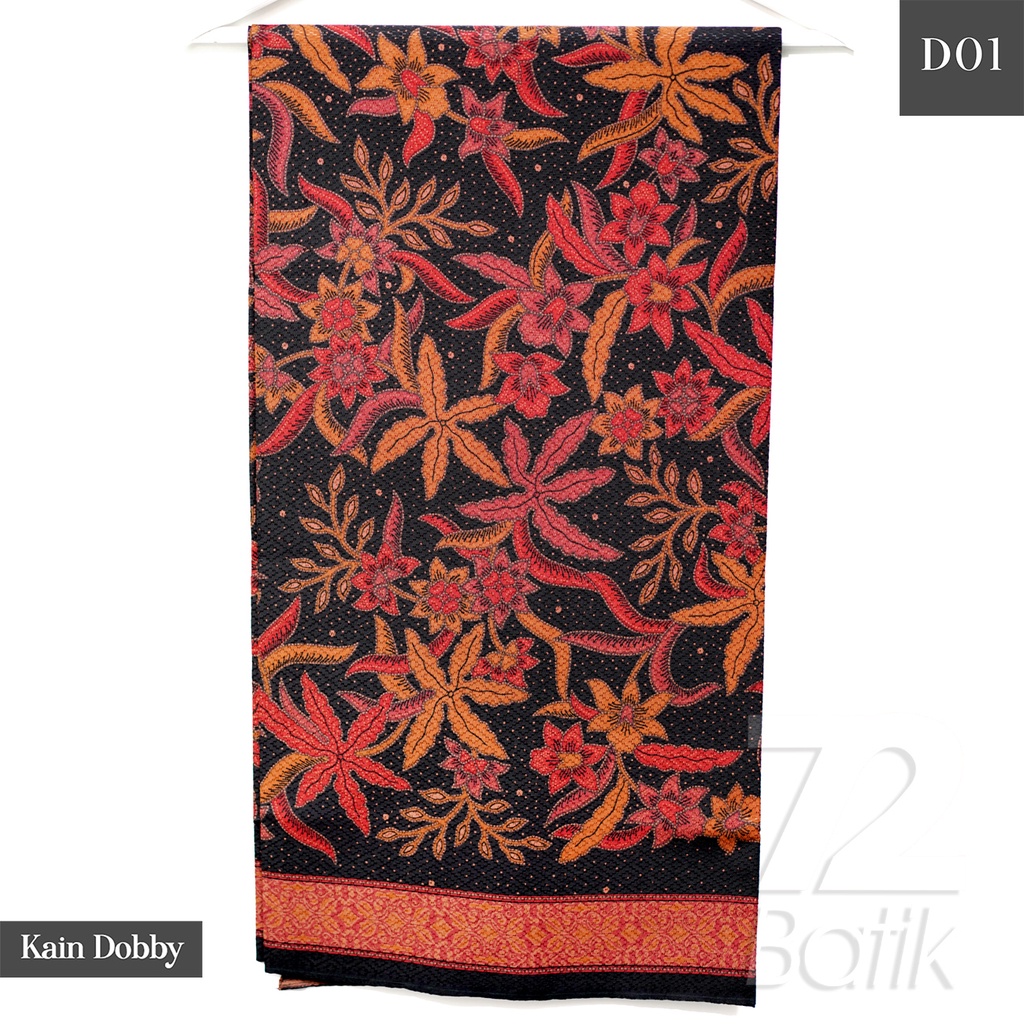 KAIN BATIK PREMIUM Bahan Dobby Motif Kembang Alas Warna Hitam Orange Merah 723270 Cap 72 Jarik Jarit Samping Kebat Panjang Batik Dobby Modern Premium Bahan Seragam Batik Pernikahan Kantor Keluarga Murah Kamen Jadi Batik Bali Lembaran