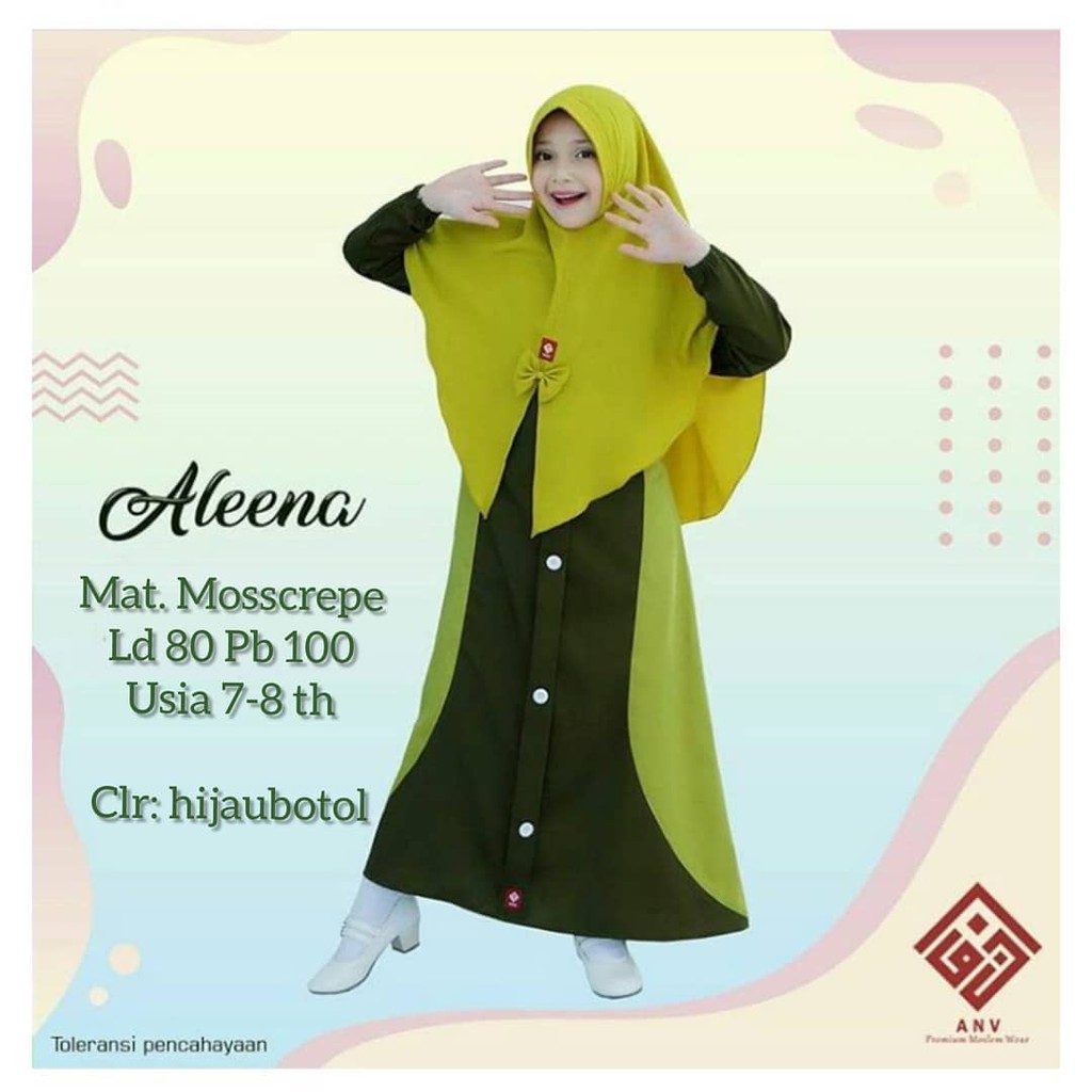 ALEENA SYARI KIDS BO KF MOSSCREPE 7-9 Tahun Gamis Syari Set Hijab Anak Perempuan Gamis Anak Murah