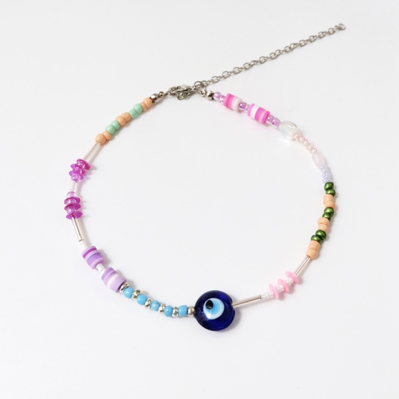 One eye colorful beaded choker / beads necklace