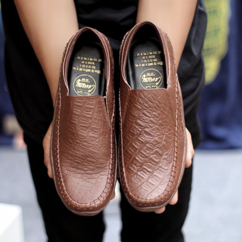 Xshoesbdg.id x Croco Sepatu Slip On Pria Casual Slop Kulit Asli Original Santai Kerja Kuliah Kantor