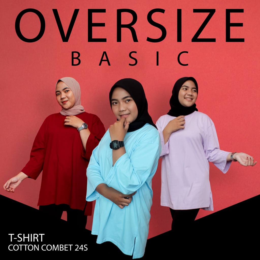 Kaos Polos Oversize Hijab Lengan 7/8 Cotton Combed Premium 24s