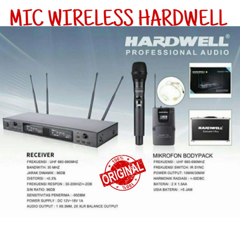 Mic wireless Hardwell concert 1 pro mic pegang headset clip on Mic Wireless Hardwell original