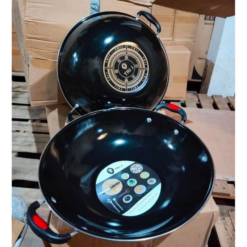 Wajan kuping enamel anti lengket 32cm wajan anti lengket hitam
