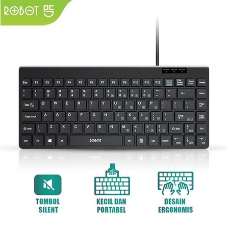 ROBOT Keyboard Slim Mini Portable Silent Tombol Wired USB RK10 - ORI