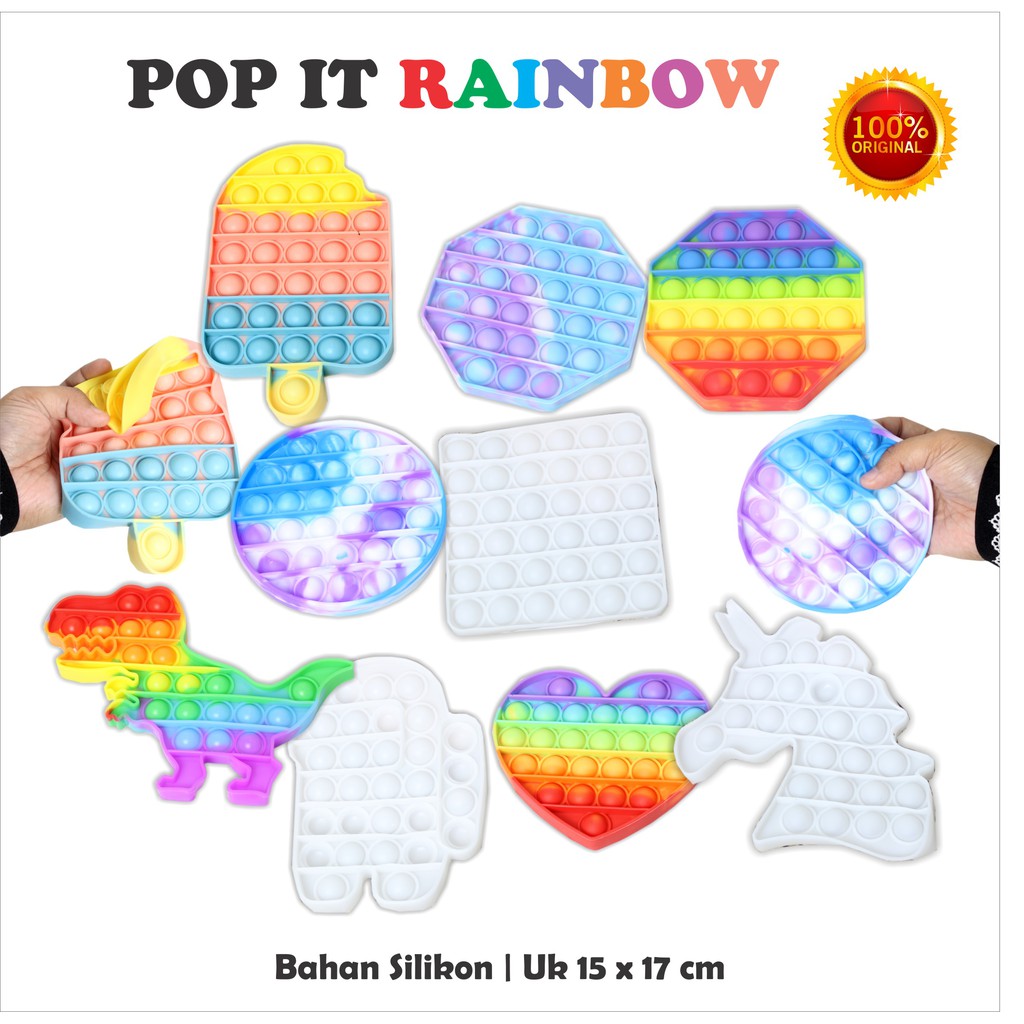 Mainan Pop It / Pop It Murah : Mainan Anak Pop It Sugus Rainbow Dinosaurus Dan Unicorn Segi 8 Bulat 