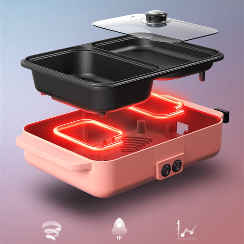 Panggangan Elektrik Multifungsi 2 in 1 Teppanyaki Pan Denki Griddle Steamboat BBQ Grill and Pan