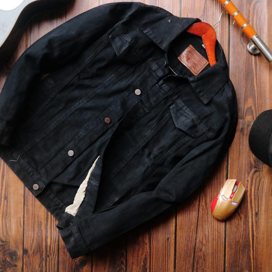 PTM120 (BISA COD)Jaket Jeans Pria Biru Pudar XXL XXXL XXXXL Shenwos Sobek Levis Hitam Garmen Ori BTS