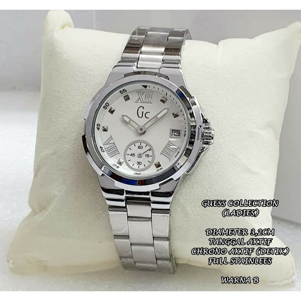 JAM TANGAN WANITA GC RANTAI BODY BULAT TANGGAL &amp; CHRONO BAWAH AKTIF KNOP GERIGI