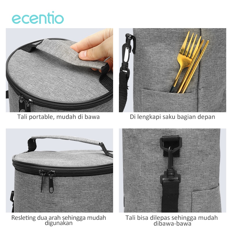 ecentio &amp; FOODI 2200ml alumunium foil round lunch bag gray/tempat penyimpanan makanan/lunch box tas Oxford cloth/bekal makan tas 2200ml/kotak bekal makan tas/tas bekal anak 2200ml/Home&amp;Living/Kitchenware/Food Storage