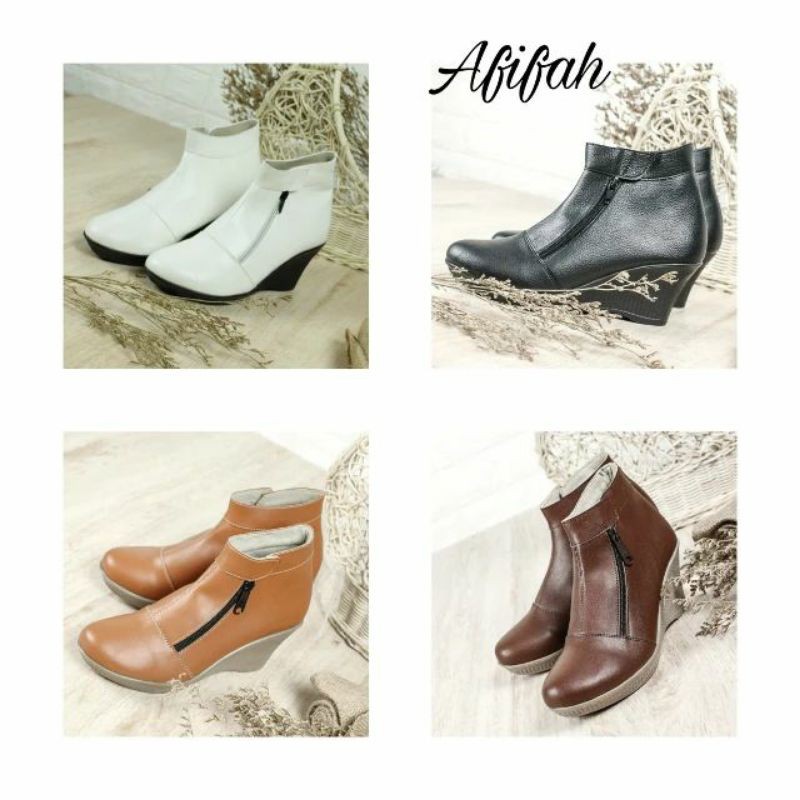 Sepatu Kerja Wanita Boots Wedges Afifah by zetnikshoes Original