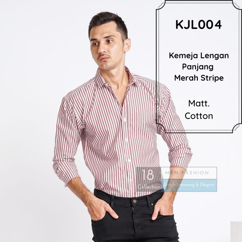 [Bisa COD] Kemeja Lengan Panjang Slimfit Motif Stripe