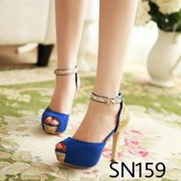 Sepatu Heels Kondangan Pesta Wanita Cewek Cewe Import   Sn159 - Biru, 37
