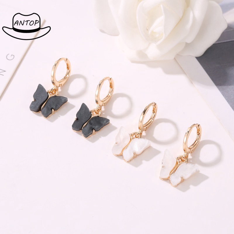 Antop！6 Warna Mode Korea Anting Kupu-kupu Lady Kupu-kupu Pendant Earrings Acrylic Drop Earrings Hoop Gadis Perhiasan