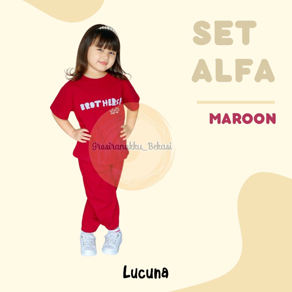 Setelan Anak Unisex Lucuna Alfa Warna Maroon Size 1-5Th